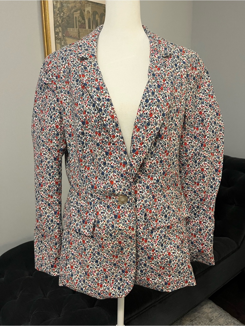 LOFT Floral Single-Button Blazer in Red, Navy & White